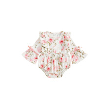 (3-6 Months, Pink) Baby Mädchen Herbst Strampler Bequemer Langarm Rundhals Blumenmuster Jumpsuit