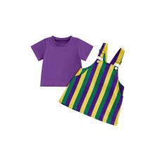 (3-4 Years, Purple) Set de îmbrăcăminte pentru fete mici, MardiGras, top cu mânecă scurtă și rochie cu dungi, 2 buc.