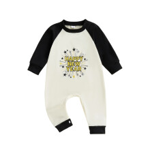 (3-6 Months, Apricot) Baby Boy New Year Romper Long Sleeve Round Neck Letter Embroidery Jumpsuit Newborn Footless Pajamas