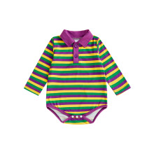 (1-3 Months, Multicolor) Karneval Baby Mädchen Jungen Strampler Bequemer Langarm Umlegekragen Kontrastfarbener Streifen Jumpsuit