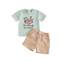 (3-4 Years, Light Green) Completo estivo per neonato/a: maglietta a maniche corte con scollo rotondo e pantaloncini a quadri, 2 pezzi.