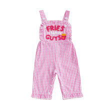 (0-3 Months, Pink Letters) Baby-Mädchen-Overall zum Valentinstag mit süßer Buchstabenstickerei, ärmellos, Rüschenbesatz und Karomuster