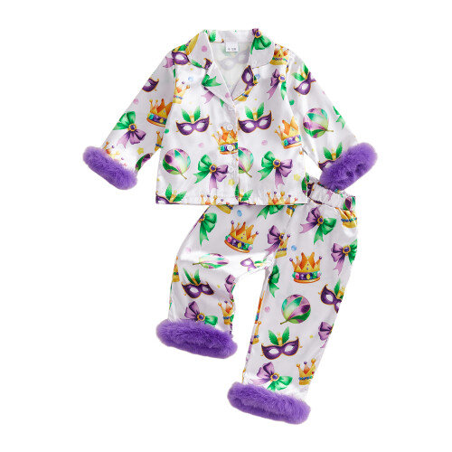 (6-12 Months, Lavender) Σετ πιτζάμας MardiGras μακριάς μανικιού