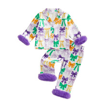 (2-3 Years, Purple) Mardi-Gras-Pyjama-Set für Kleinkinder, mit langärmligem Oberteil und Hose mit Pelzbesatz.