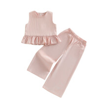 (5 Years, Pink) Completo da bambina composto da 2 pezzi: top senza maniche con scollo a O e orlo svasato e pantaloni a gamba larga.