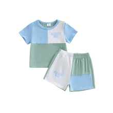 (2-3 Years, Blue) Completo estivo neonato: pantaloncini, maglietta a maniche corte con stampa e pantaloni elastici.