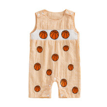 (12-18 Months, Orange) Tutina da neonato senza maniche con scollo rotondo e ricamo a quadri, ideale per l'estate e per tutti i giorni.