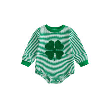 (6-12 Months, Green) Tutina primaverile per neonati, vestibilità ampia, con ricamo di trifoglio, righe, scollo rotondo e maniche lunghe.