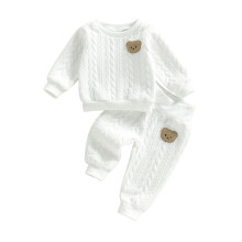 (12-18 Months, White) Completo invernale/autunnale per neonati e bambini, felpa maniche lunghe e pantaloni con orsetto, set di 2 pezzi.