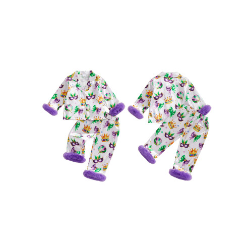 (6-12 Months, Lavender) Σετ πιτζάμας MardiGras μακριάς μανικιού 1