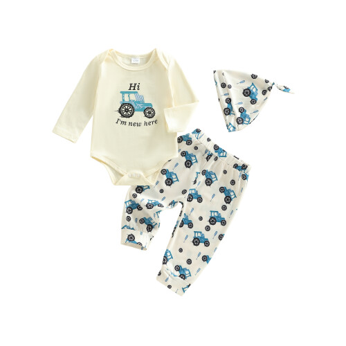 (0-3 Months, Beige) Completo 3 pezzi e cappellino.