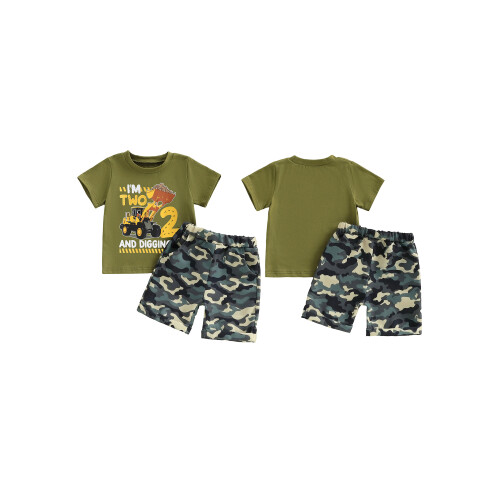 (2-3 Years, Fluorescent Green) Σετ κοντομάνικων γενεθλίων σορτς παραλλαγής 1