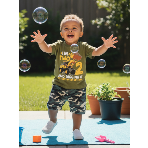 (2-3 Years, Fluorescent Green) Σετ κοντομάνικων γενεθλίων σορτς παραλλαγής 2
