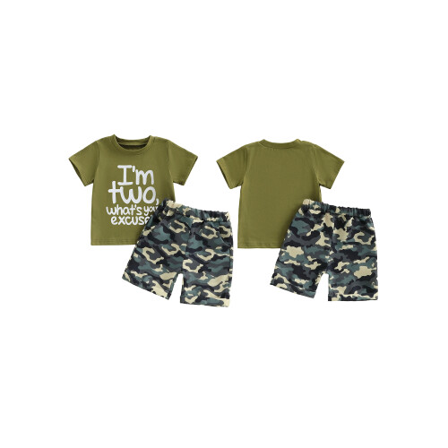(2-3 Years, Army Green) Σετ κοντομάνικων γενεθλίων σορτς παραλλαγής 1