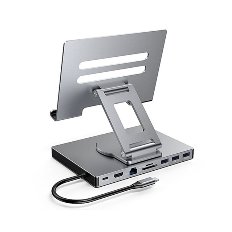9 In 1 Usb C Hub With 360 Rotating Stand -Compatible 4K60hz Pd 100W Usb 5Gbps Tf Aux 3.5Mm For Pro Tablet 6033243855476