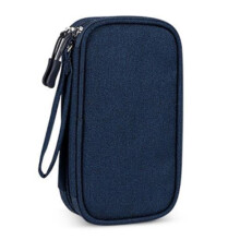 Portable Double-Deck Storage Bag for Digital Products-Travel Organizer for USB Cables, Headsets & Accessories Navy