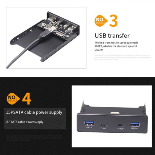 Hub USB Hub USB C Unidade de Disquete de 3,5 Polegadas Painel Frontal 2 Portas USB 3.0 + 2 Portas USB 3.1 Tipo C Conector de 20 Pinos 1