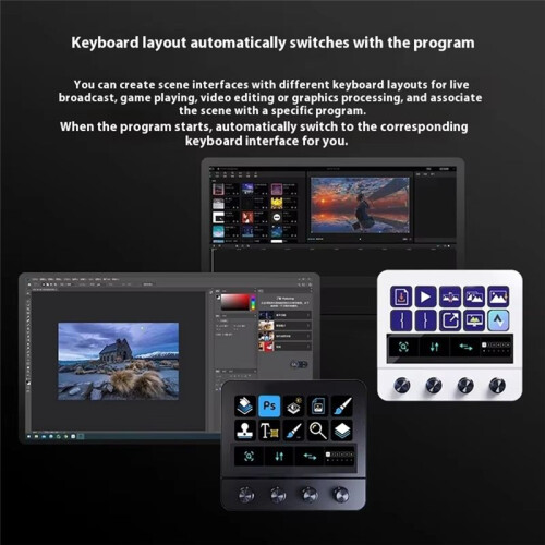 Mbox N4 Stream Deck Stand Touch Strip 10-Key Visual Macro Keyboard Quad-Dial Interface Dual Usb-C Usb-A Hub White