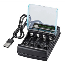 -USB-Akkuladegerät mit 4 Steckplätzen für Wiederaufladbare Akkus AA AAA AAAA 1,5 V Alkaline 14500 10440 16340 10440 3,2 V Ladung