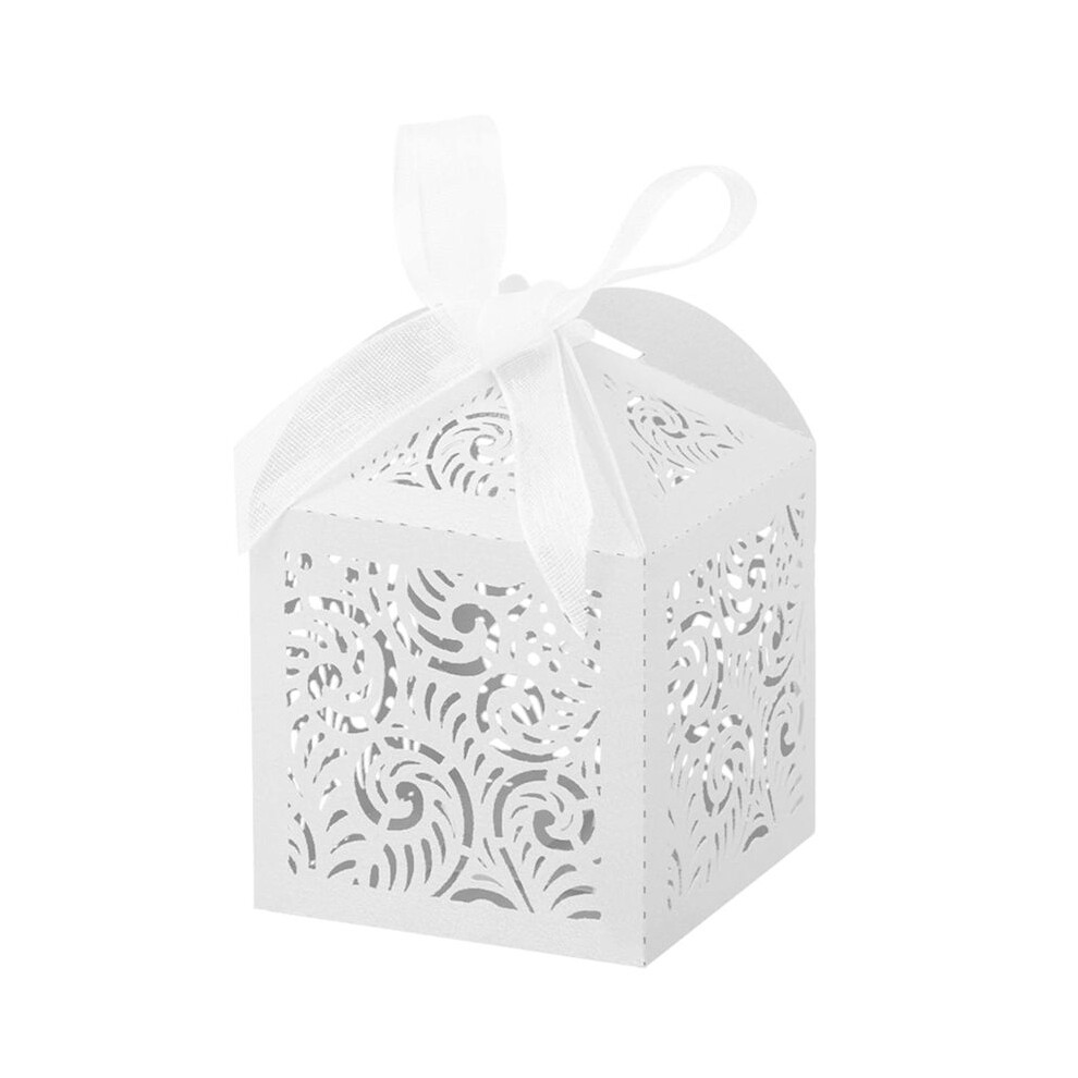 100Pcs Laser Cut Favor Boxes, 2X2Inch Small Gift Boxes for Presents, Party Wedding Favors Boxes with Ribbon, White