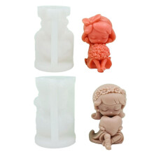 2 PièCes 3D Rose en Forme de Coeur Fille Bougie Moule en Silicone Bricolage Rose Fille à en Main Bougie ParfuméE Moule en RéSine de Gypse