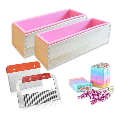 Soap Making Supplies - Flexible Rectangular Bread Mold with Wooden Box for Soap Making 47 Oz B