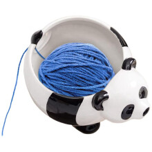 Panda Shape Yarn Bowl, Knitting Wool Storage Basket Round with Holes, Ceramic Glossy Surface Exquisite Texture