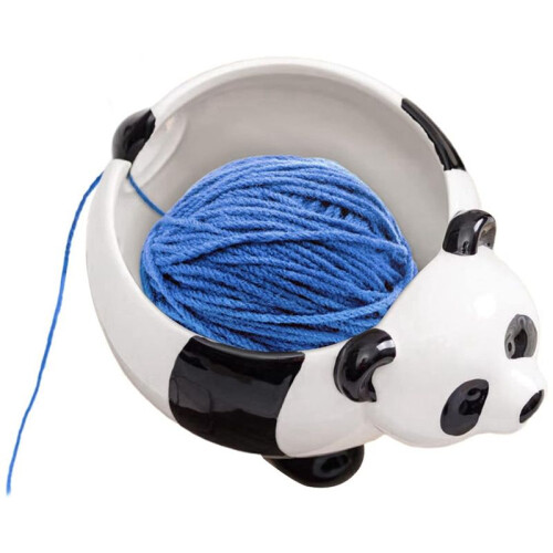Panda Shape Yarn Bowl, Knitting Wool Storage Basket Round with Holes, Ceramic Glossy Surface Exquisite Texture