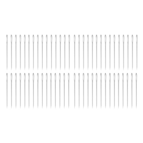 60Pcs 5.2 cm Large-Eye Stitching Needles Hand Sewing Needles for Leather Projects with Clear Bottle