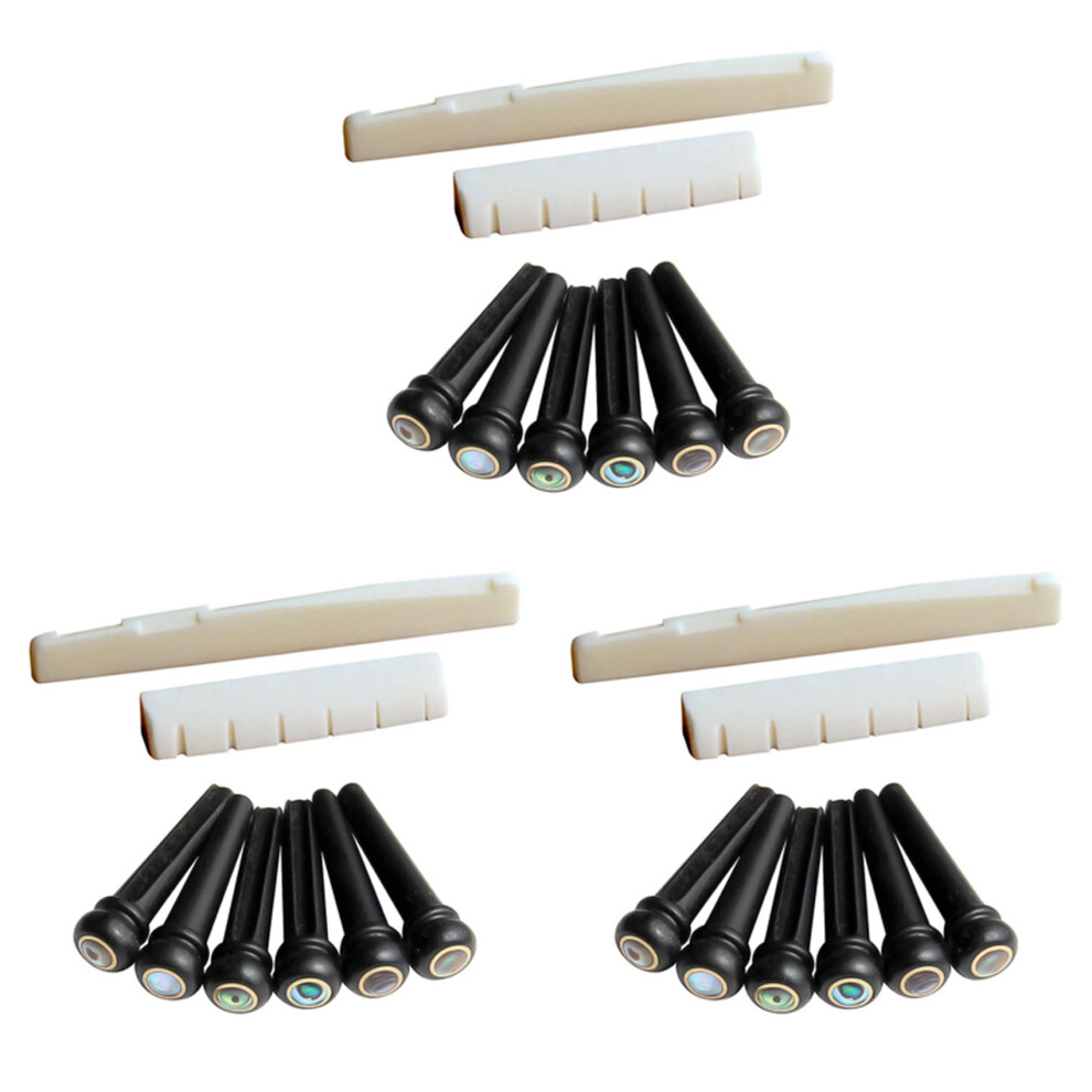 6 String Acoustic Guitar Bone Bridge Saddle And Nut And 18Pcs Ebony Guitar Bridge Pins White+Black 6034253177480