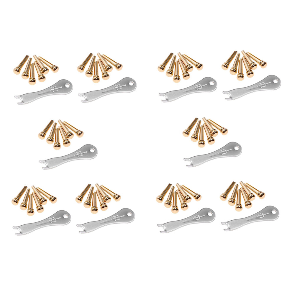 Guitar Bridge Pins 60Pcs Brass Endpin For Acoustic Guitar With Guitar Bridge Pin Puller 4714185127624