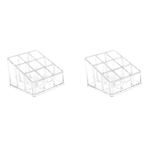 2X Makeup 9 Lipstick Acrylic Storage Display Stand Case Rack Holder Organizer