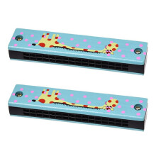 2X Wooden Giraffe Pattern Dual Series 32 Hole Harmonica Child