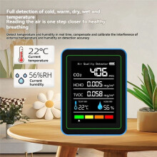 5 in 1 Air Quality Monitor TVOC HCHO Temperature Humidity CO2 Meter, USB Rechargeable CO2 Detector Black
