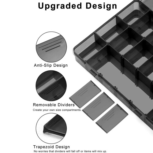 4x Plastic Stackable Organizer Container with Adjustable Dividers, Plastic Box with 18 Removable Grids Compartments 2