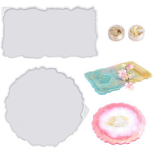 4 Pieces Tray Silicone Mold Kit Irregular Epoxy Resin Tray Molds for DIY Crafts (Rectangle+Round)