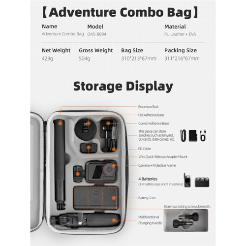Storage Bag for  Osmo Action 5Pro/4/3 Portable Carrying Case with Protective Padding Black 1