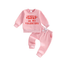 (18-24 Months, Pink) Babykleding voor Valentijnsdag: sweatshirt met lange mouwen en letterprint + broek met zakken.