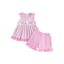(2-3 Years, Pink) Tweedelig outfit voor meisjes: modieuze mouwloze top met bloemen en bijpassende short.