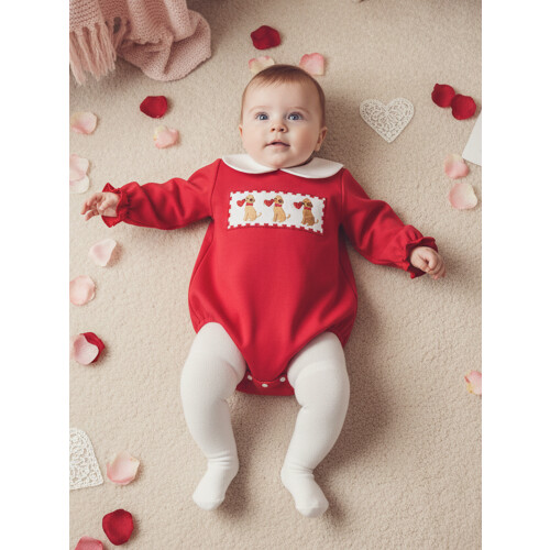 (3-6 Months, Red) Φόρμα Ημέρας Αγίου κέντημα σκύλου 2