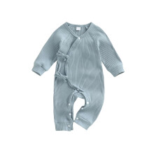 (9-12 Months, Navy Blue) Baby Boys Girls Ribbed Romper Stylish Solid Color V Neck Long Sleeve Newborn Jumpsuit for All Seasons