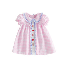 (12-18 Months, Pink) Μοντέρνα καρό φορέματα και φυσαλίδες.