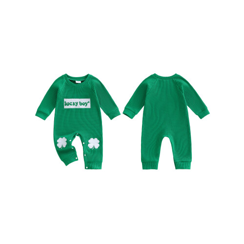 (12-18 Months, Turquoise) Βρεφική Ολόσωμη Φόρμα Κέντημα Τριφύλλι 1
