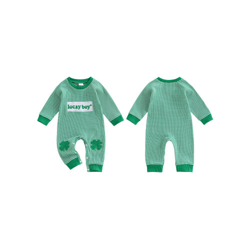 (6-12 Months, Green) Βρεφική Ολόσωμη Φόρμα Κέντημα Τριφύλλι 1