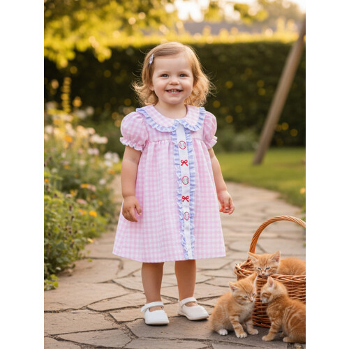 (18-24 Months, Pink) Μοντέρνα καρό φορέματα και φυσαλίδες. 2