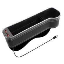 Car Filler Cup Holder 7 Colours Changing LED Auto Crevice Storage Organizer Box with 2Usb Charger Right