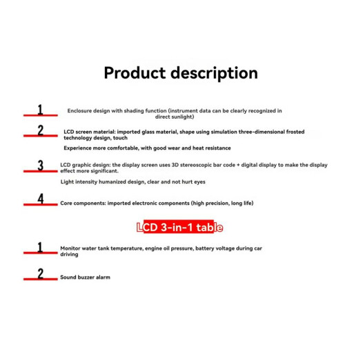 Auto-Gemodificeerde LCD 3-in-1 Watertemperatuurmeter, Oliedrukmeter, Voltmeter, 10 mm Watertemperatuursensor + NPT1/8 Oliedruksensor