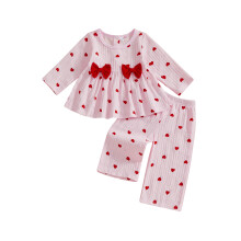 (4-5 Years, Pink) Valentijnsoutfit voor peutermeisjes: top met hartjesprint en lange broek (2-delige set)
