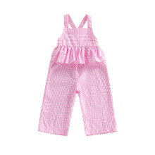 (18-24 Months, Pink) Modischer karierter, ärmelloser Overall mit Rüschen für Babys und Kleinkinder – süßes Festtagsoutfit