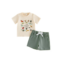(6-12 Months, Army Green) Letný outfit pre chlapčeka - súprava 2 kusov trička s potlačou zvierat a šortiek